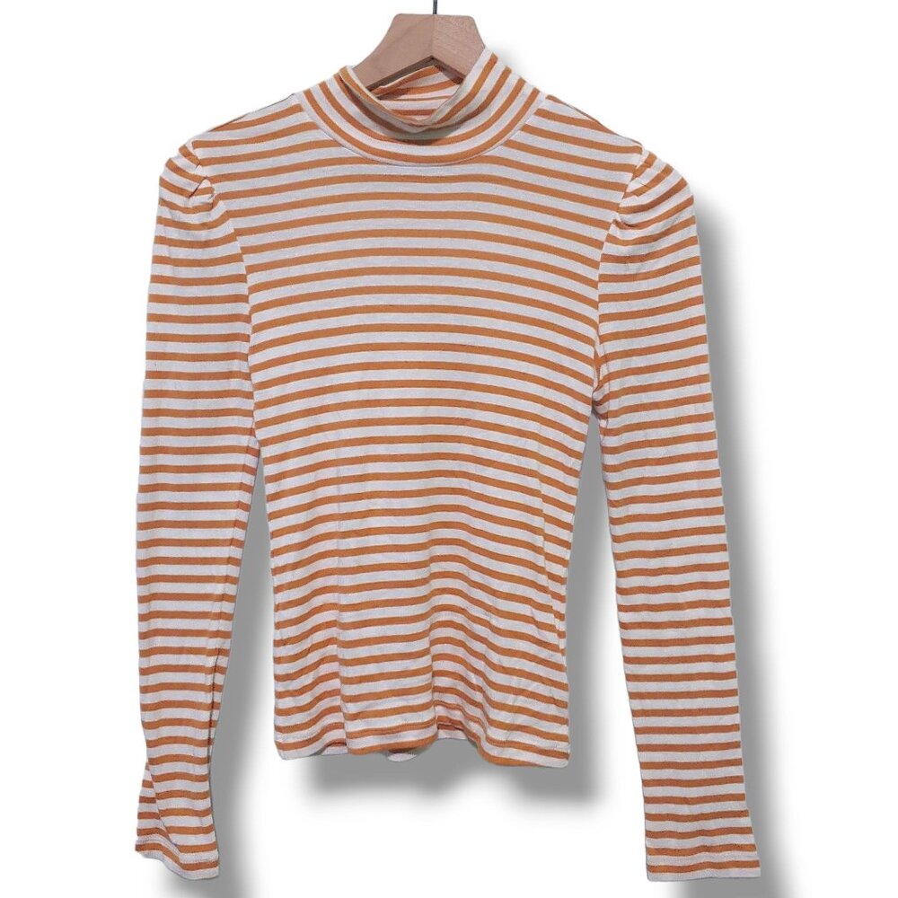 Splendid long-sleeve t-shirt womens XS tan & white stripes, mock-neck